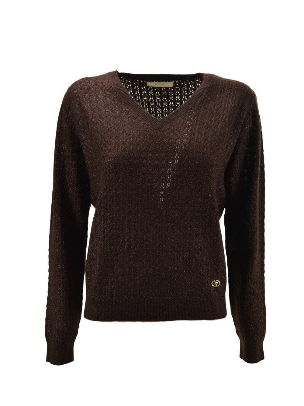 Maglia Scollo V Lurex Marrone