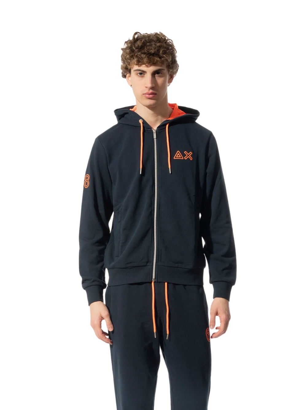 Felpa Blu Hoodie Zip Fluo