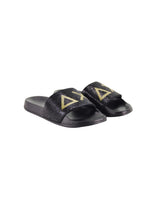 Ciabatta Nera Slippers Logo Strass