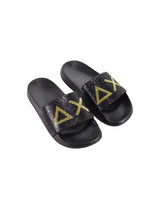 Ciabatta Nera Slippers Logo Strass