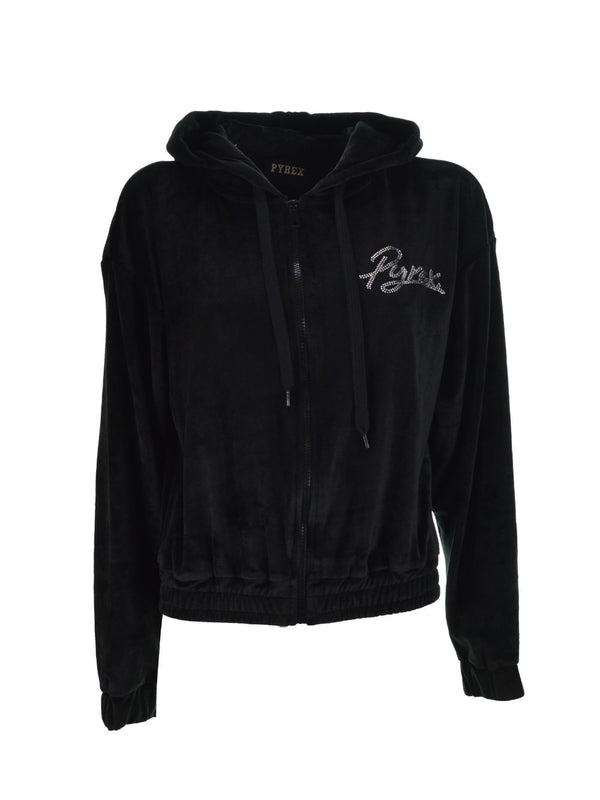 Felpa Zip Cappuccio Nera Ciniglia
