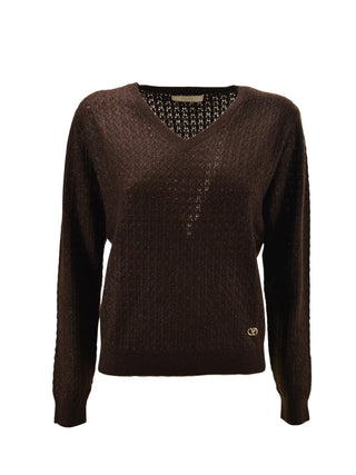 Maglia Scollo V Lurex Marrone