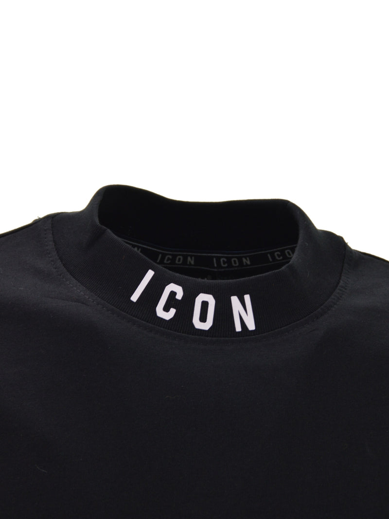 T-shirt Nera Over 1/2 Collo ICON
