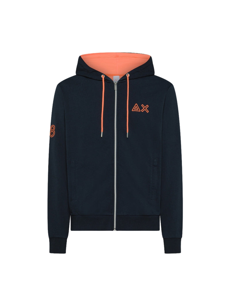 Felpa Blu Hoodie Zip Fluo