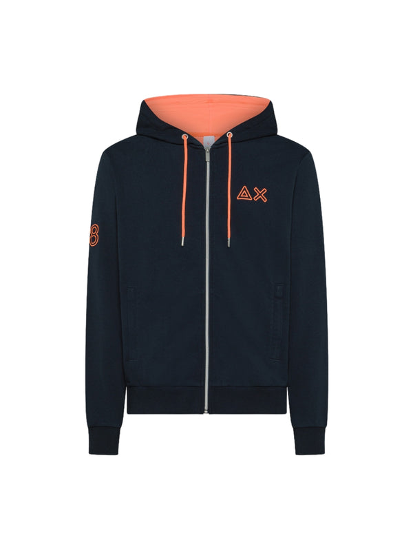Felpa Blu Hoodie Zip Fluo