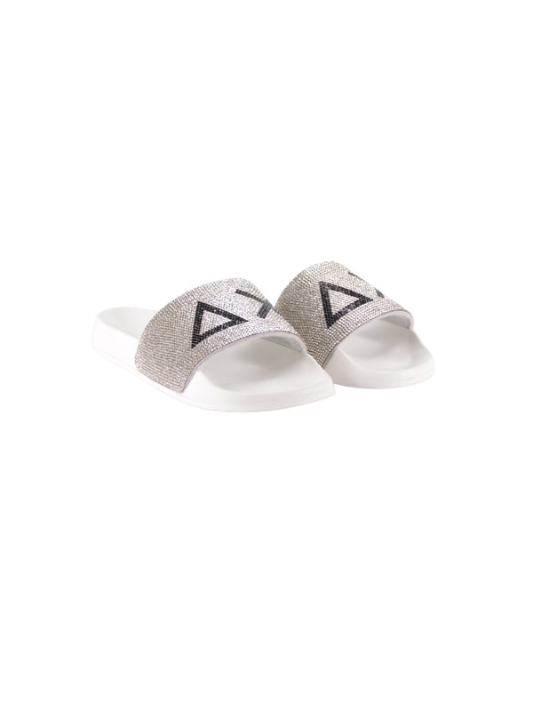 Ciabatta Bianca Slippers Logo Strass