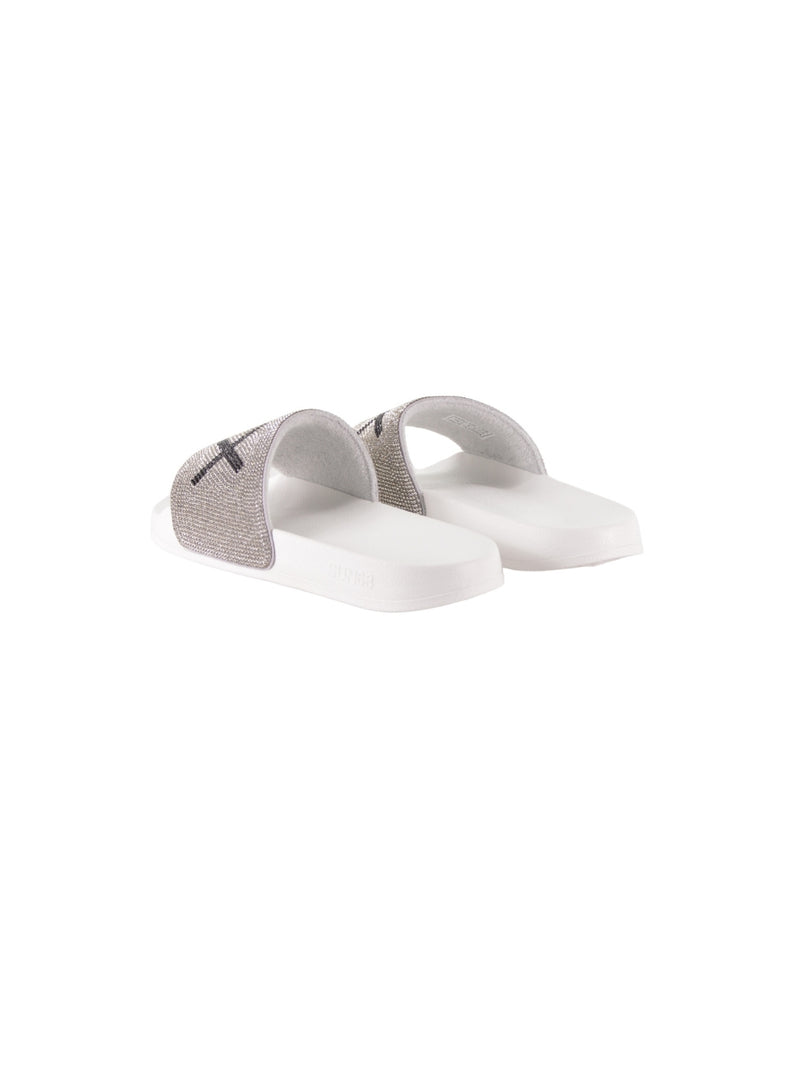 Ciabatta Bianca Slippers Logo Strass