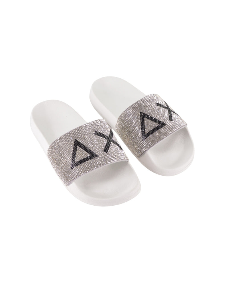 Ciabatta Bianca Slippers Logo Strass